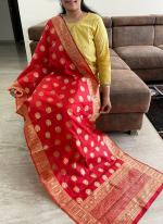 Banarasi Silk Red Festival Wear Zari Work Dupatta